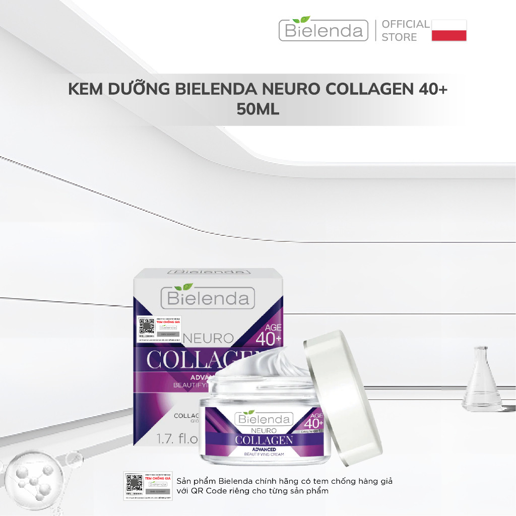 Kem dưỡng Bielenda Neuro Collagen 40+ dưỡng ẩm sâu, tăng độ đàn hồi, hỗ trợ trẻ hóa da 50ml