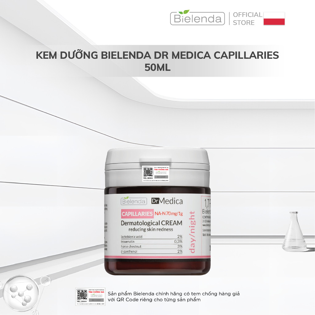 Kem dưỡng Bielenda Dr Medica Capillaries giảm đỏ, giãn mao mạch 50ml