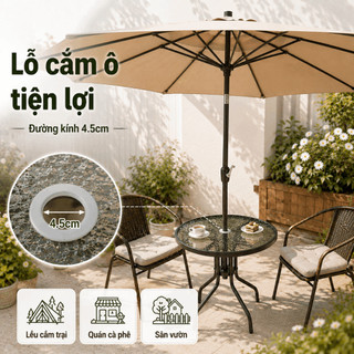 Bàn Tròn Ngoài Trời Bàn Kính Cường Lực 60cm 80cm Có Lỗ Cắm Ô Chân Thép Sơn Tĩnh Điện Sân Vườn Ban Công Cafe