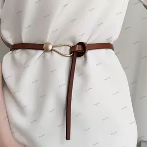 Thắt lưng thắt nút PYCOU, Dây thắt lưng mỏng có thể điều chỉnh bằng da PU, Dây đeo vòng không lỗ Dây thắt lưng màu trơn cho váy