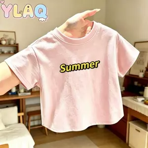 Áo thun bé gái mùa hè in chữ ngắn tay cổ tròn thông thường cho bé mặc hàng ngày