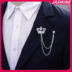 JASMINE Hàn Quốc Phong Cách Anh Dây Xích Vương Miện Thổ Cẩm Phù Hợp Với sel Dây Xích Ve Áo Pin Huy Hiệu Retro Nam Phụ Kiện Tiệc Cưới Trang Sức Quà Tặng JASMINE