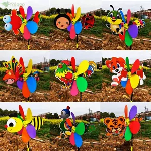 YOLOGO Animal Bee Cối xay gió sáu màu, Cối xay gió hoạt hình ba chiều đầy màu sắc, Máy quay gió bằng nhựa chất lượng cao Trang trí sân vườn nhà