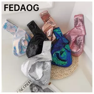 Túi đeo tay lấp lánh FEDAOG, Túi thắt nút cổ tay phong cách Hàn Quốc màu trơn, Túi xách nữ dung tích lớn cầm tay
