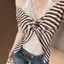 Áo thun ngắn tay sọc hai mảnh Pure Desire Style giả dành cho nữ mùa hè ren dây cổ chữ V Slim-Fit Slimm