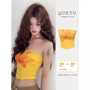 Pure Desire Style Tube Top Áo yếm nhỏ dành cho nữ Mùa hè Dopamine Mặc ngoài Slim-fit Slimmer Look In hình ngắn Hot Girl Top