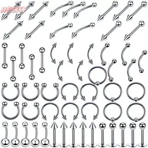 HFSHY 60 Chiếc Thép Hỗn Hợp Mũi Môi Lông Mày Lưỡi Bụng Thanh Nhẫn Toàn Thân Trang Sức VN