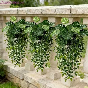 Cây treo Ivy nhân tạo JUNYUE88US, Bộ lá Mandala Mandala Monstera thực tế, Chống tia cực tím Chống phai màu Giỏ treo cây nho giả chống thấm nước Trang trí nội thất