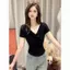 Mùa hè 2026 kiểu Pháp Pure Desire Áo thun ngắn tay một vai xếp li Thiết kế thích hợp ngắn Slim-Fit Slimmer Look Hot Girl Gentle All