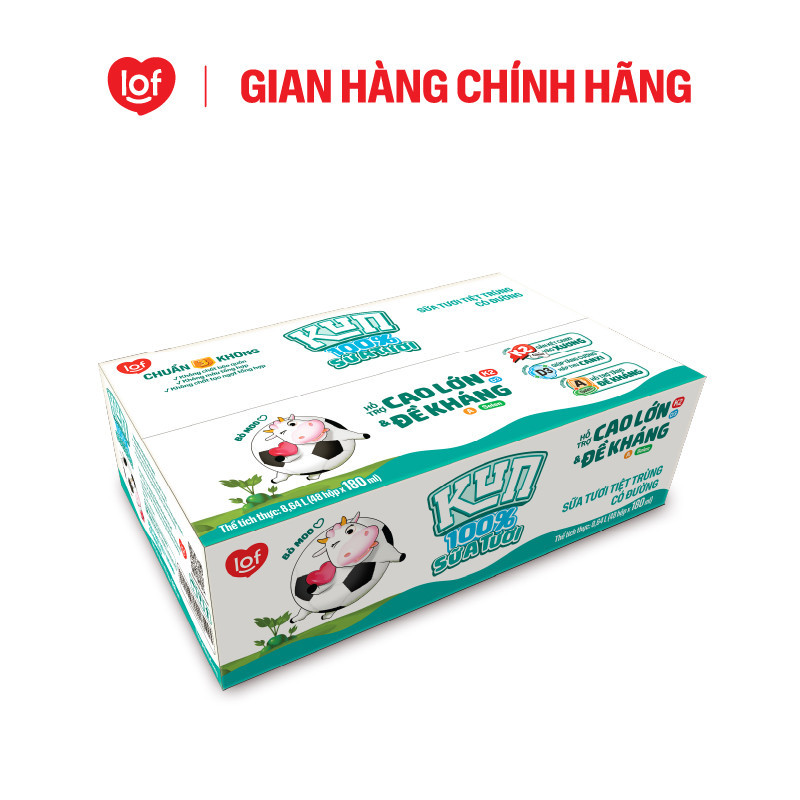 100% sữa tươi KUN ít đường thùng 48 hộp x 180ml