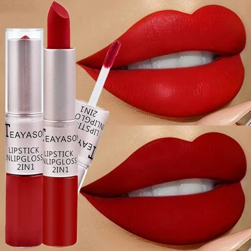 Lâu Dài Nhung Matte Son Môi Hai Đầu Son Bóng Chống Dính Cốc Chống Thấm Nước 2 Trong 1 Matte Red Son Môi Trang Điểm