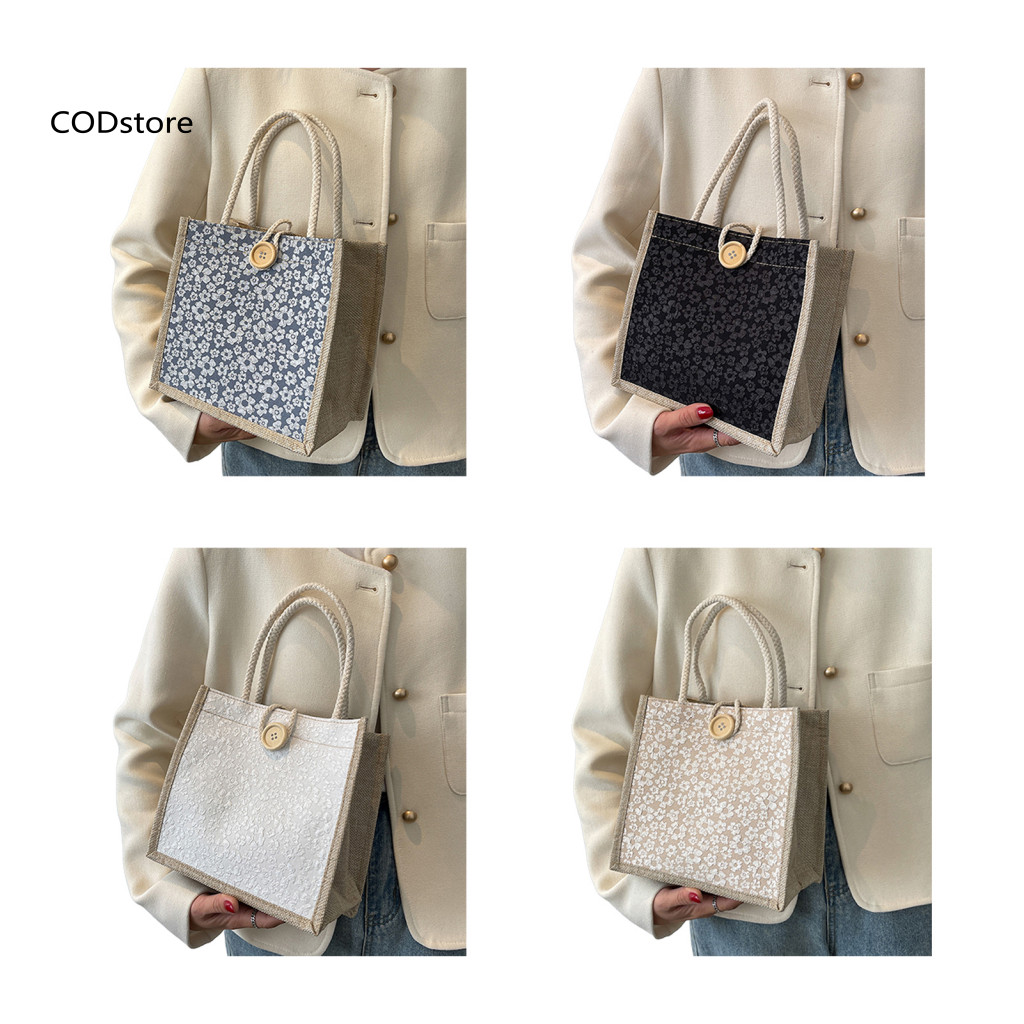 Túi xách vải lanh Cotton KDC Túi xách phong cách Boho Túi đeo vai sức chứa in hoa dành cho nữ – Túi xách tối giản đa năng hàng ngày để đi làm và mua sắm du lịch