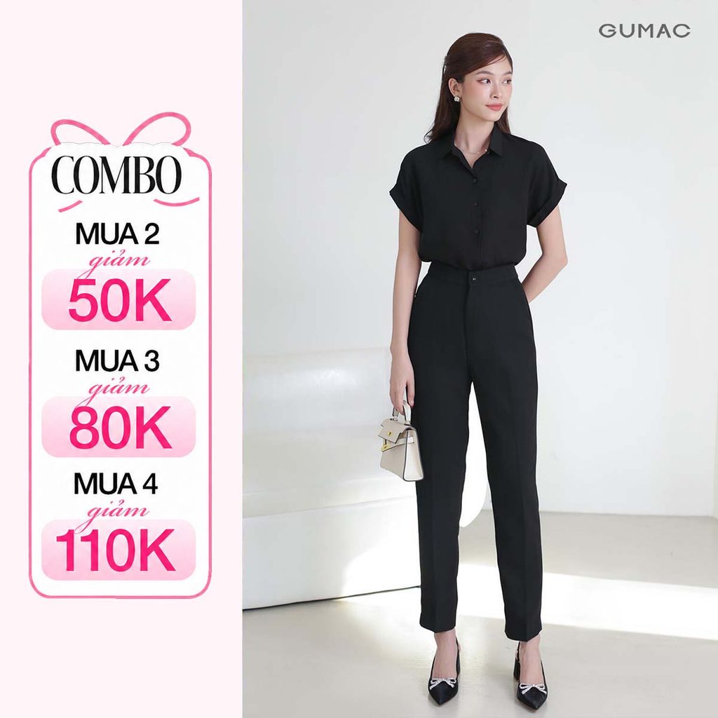Quần Tây Baggy Nữ GUMAC Kiểu Basic Ống Đứng Có Ủi Ly Vải Tuyết Mưa Cao Cấp Công Sở BQE00005