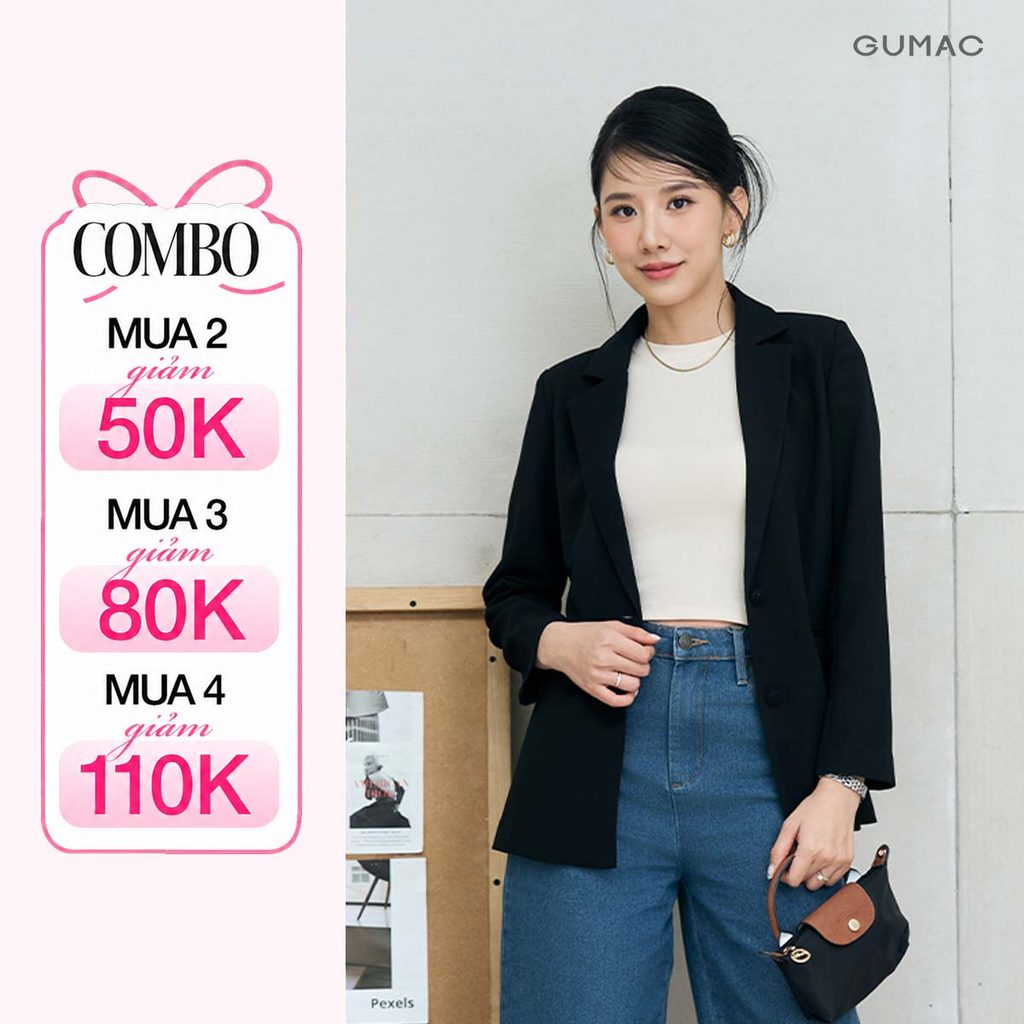 Áo Blazer Nữ GUMAC Form Rộng Có Đệm Vai Mỏng Có Túi Dễ Phối Đồ LOWF1015