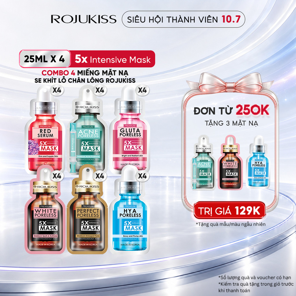 Combo 4 Miếng Mặt Nạ Se Khít Lỗ Chân Lông ROJUKISS Poreless 5x Intensive Mask 25ml