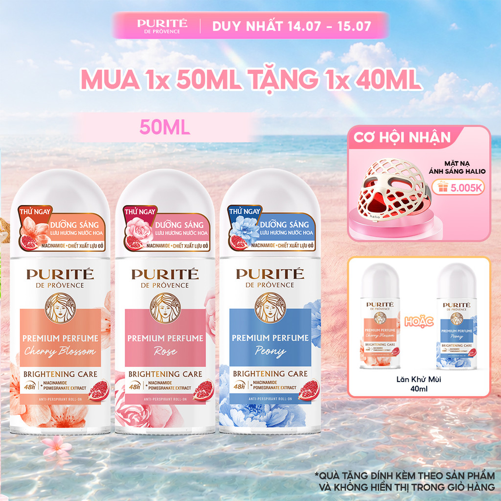 Lăn Khử Mùi Dưỡng Sáng Hương Nước Hoa Cao Cấp Purité 50ML Tặng  Lăn Khử Mùi Dưỡng Sáng 40ML