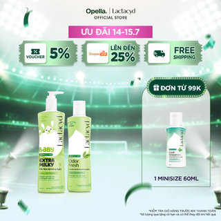 Bộ Dung Dịch Vệ Sinh Phụ Nữ Lactacyd Odor Fresh Ngăn Mùi 24H 250ml + Sữa Tắm Gội Trẻ em Lactacyd Baby Extra Milky 500ml