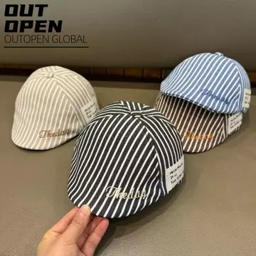 Mũ nồi cho bé OUTOPEN, Mũ lưỡi trai sọc ngắn thiết kế vành, Mũ lưỡi trai thêu chữ phong cách Hàn Quốc có thể điều chỉnh Mũ lưỡi trai cổ điển cho bé 5 đến 24 tháng tuổi