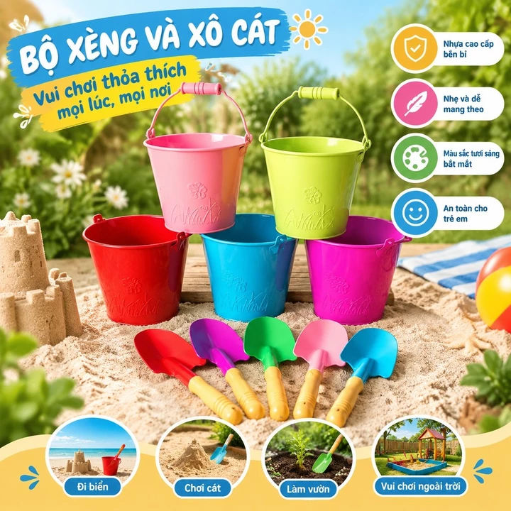Bộ đồ chơi bãi biển Mini Xô Xẻng Rake Đồ chơi chơi cát đi biển cho trẻ em / Dụng cụ cát Bộ xô đồ chơi cho trẻ mới biết đi Đồ chơi ngoài trời cho trẻ em / Đồ chơi xẻng trẻ em xô sắt dày