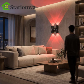 STATIONWA Cảm biến chuyển động Đèn ngủ, Đèn hút ba màu / Đèn tường cảm ứng RGB, Sạc USB Không cần khoan Cảm biến thông minh Đèn tường sân vườn