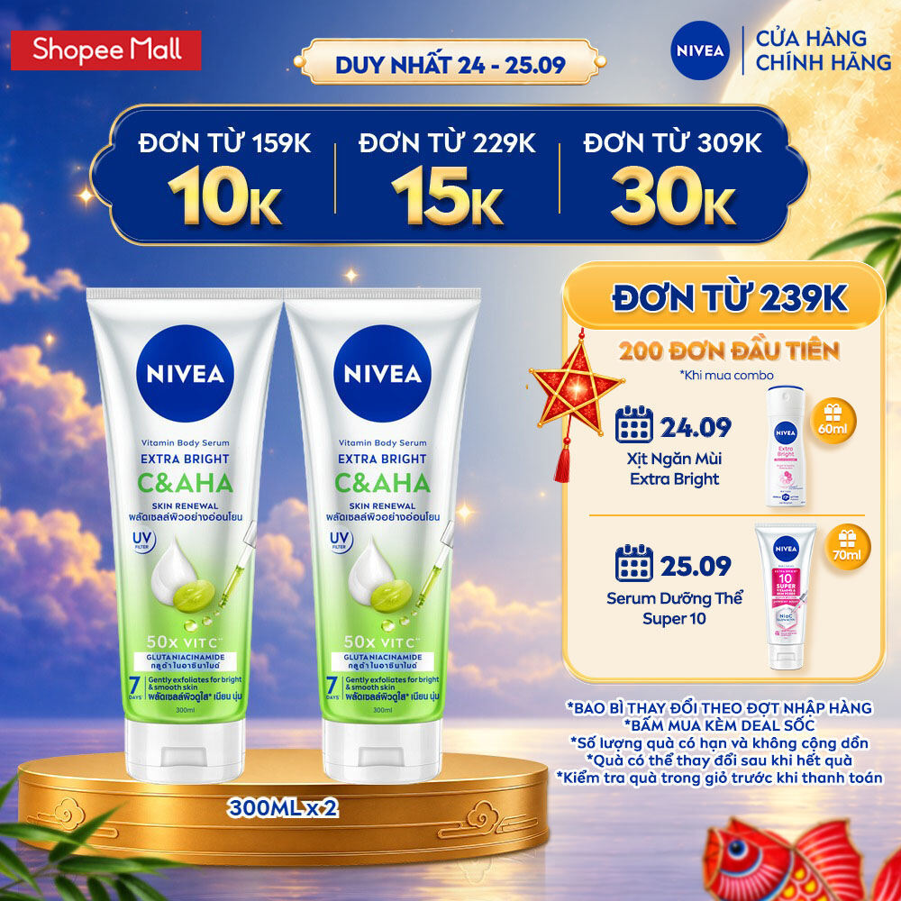 Bộ 2 Tinh Chất Dưỡng Thể NIVEA Vitamin Serum - Dưỡng Sáng Da Sau 7 Ngày 300ml - 93824x2/99197x2/99195x2/99190x2/99192x2