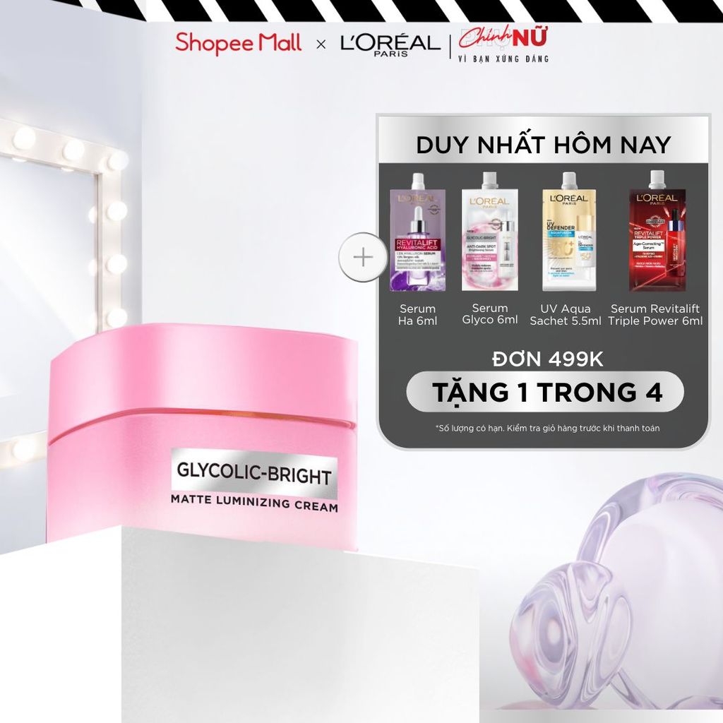 Kem Dưỡng Sáng Da Đột Phá [MelasylTM] Làm Mờ Thâm Nám Glycolic-Bright Matte Luminizing Cream L’Oréal Paris 50ml