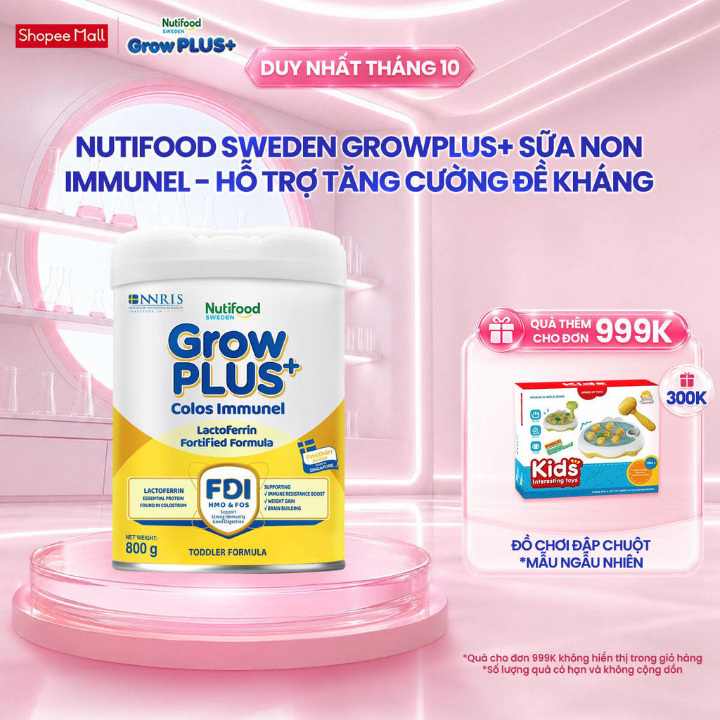 Sữa Bột Nutifood Sweden GrowPLUS+ Sữa Non Immunel từ lon 800 g (Bao bì tuỳ lô hàng)