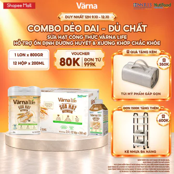 [COMBO DẺO DAI ĐỦ CHẤT 2] Combo 1 Lon sữa hạt công thức Värna Life 800gr và 1 Thùng Värna Life sữa hạt công thức pha sẵn
