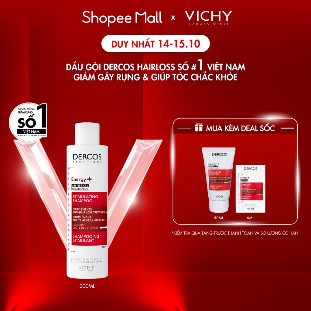 Dầu gội ngăn ngừa, giảm rụng tóc, giúp tóc chắc khỏe, dày dặn Vichy Dercos Hairloss SỐ 1 Việt Nam được khuyên dùng 200ml