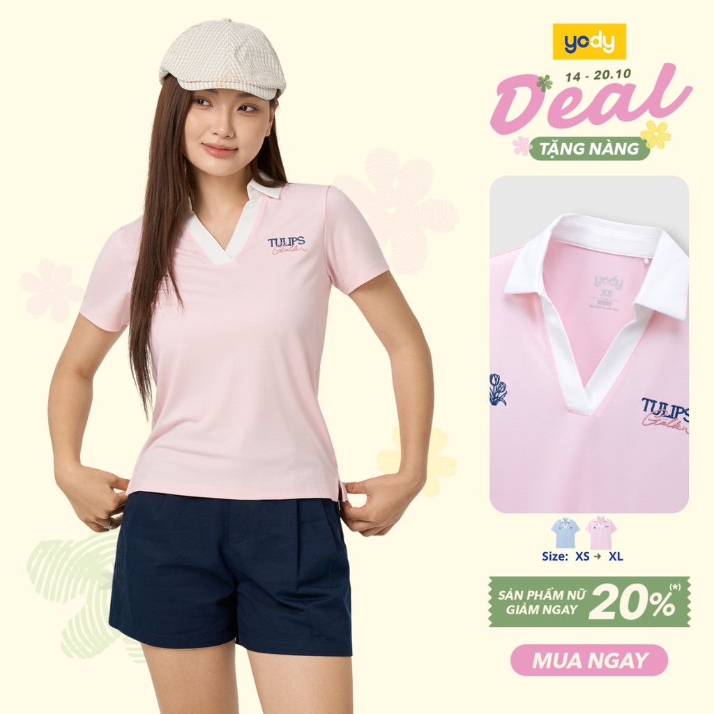 Áo Polo Nữ Yody Cổ V Thêu Hình WCPO26A034