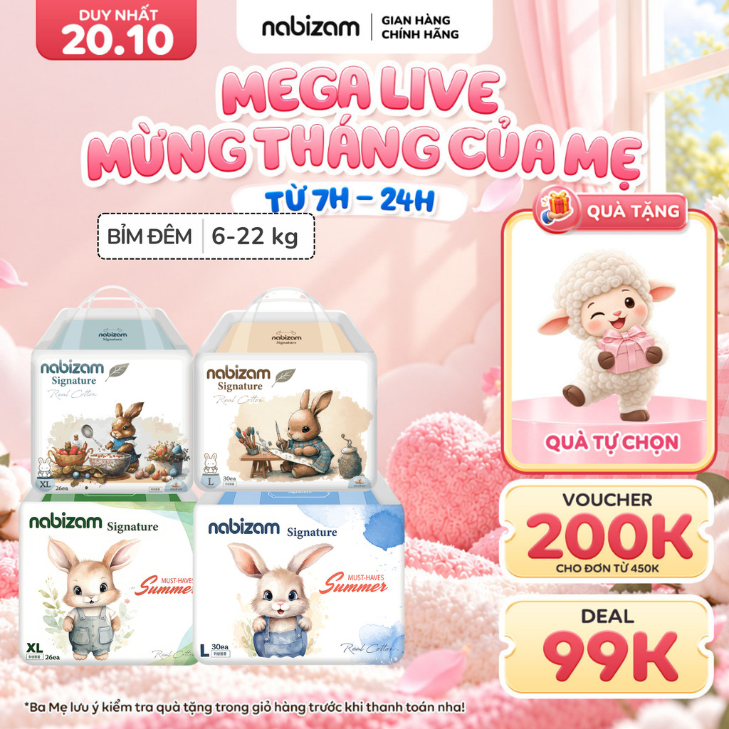 [Quà tự chọn] [4 BỊCH] Tã/Bỉm Đêm Nabizam Nội Địa Hàn Siêu Mềm Mỏng, Thoáng Khí, Siêu Thấm Hút, Bé Ngon Giấc Suốt Đêm