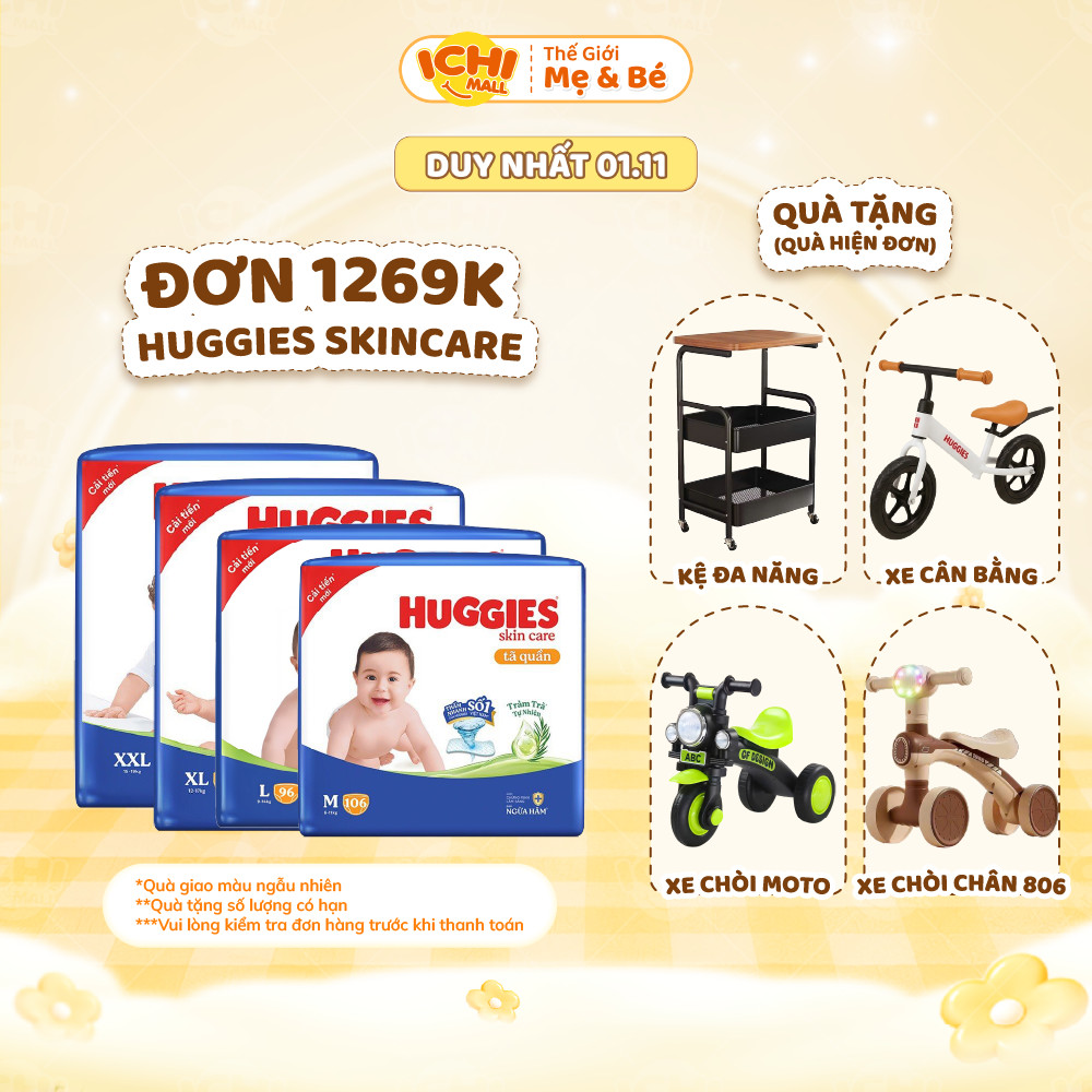 [SIÊU NHIỀU MIẾNG] Tã quần Huggies Tràm Trà Tự Nhiên SKINCARE Pants Mega Jumbo M106/L104/XL88/XXL80 _Ichimall