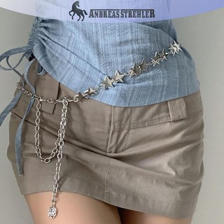Onetimingfine Vintage Nữ Thắt Lưng Nữ Kim Loại Ngôi Sao Pentagram Dây Xích Thắt Lưng sel Thắt Lưng Dây Xích Nữ Trang Trí Cơ Thể Trang Sức VN