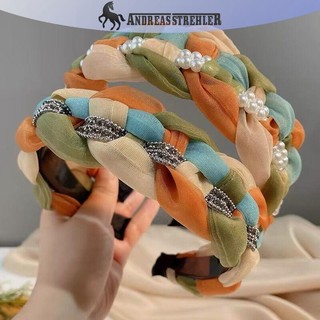 Onetimingfine Thời Trang Ngọt Ngào Retro Tóc Cho Nữ Bé Gái Xoắn Đan Băng Đô Quấn Tóc Nhiều Màu Sắc Dệt Ngọc Trai Rộng Mũ Phụ Kiện Tóc VN