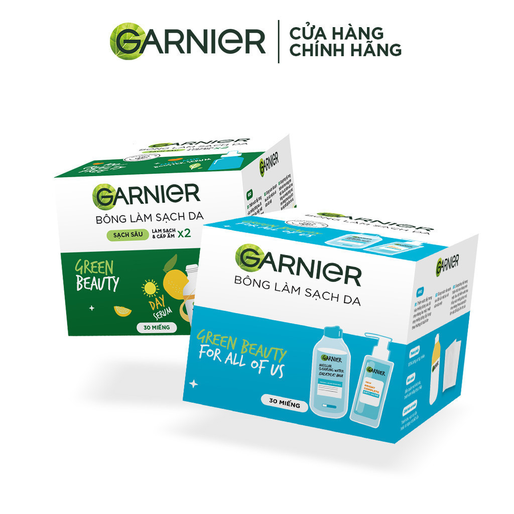 Bông tẩy trang làm sạch da làm từ 100% bông tự nhiên Garnier - 30 miếng