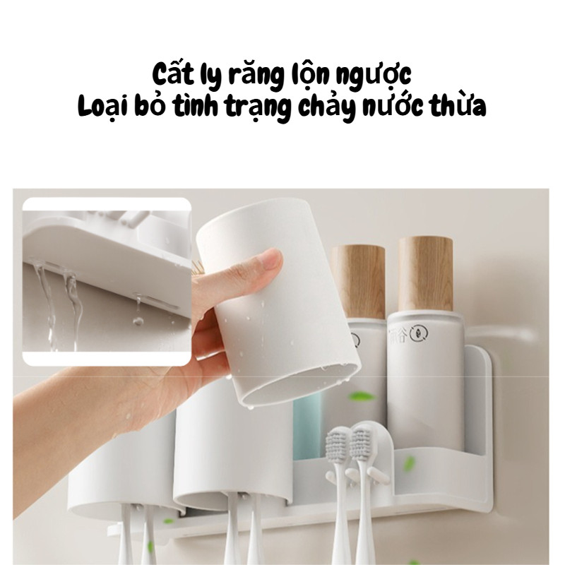 Bộ Nhả Kem Thông Minh Dán Tường, Giá bàn chải, phong cách đơn giản, lắp đặt không khoan lỗ, 2-3 Cốc