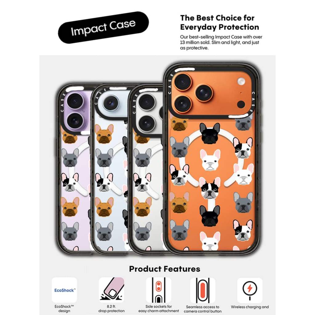 CASECASE X Full Màn Hình Đầu Chó Ốp Lưng Đen Trong Suốt Cứng Hút Từ Tính Tác Động Dành Cho Apple IPhone 12 13 14 15 16 17 Pro Max Air Plus Có Hộp