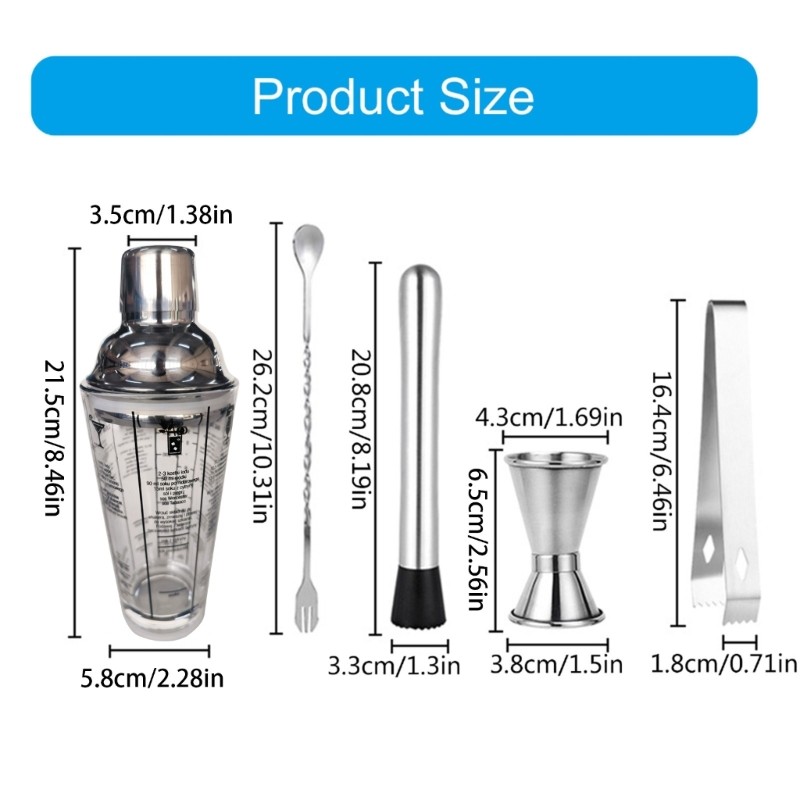 Bộ pha chế thủy tinh exhila 400ml Bình lắc cocktail có cần khuấy và cốc đo