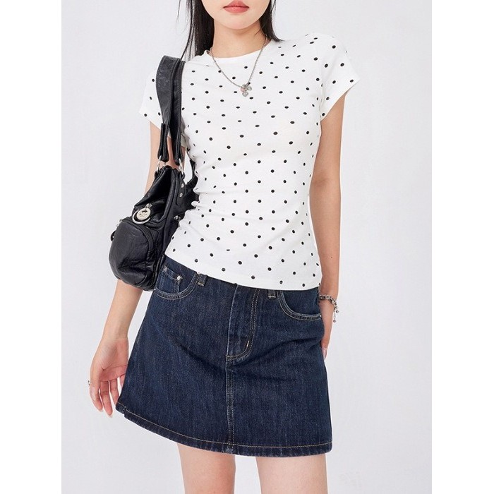 Áo Thun Nữ Babytee chấm Bi Form Body Tôn Dáng, Áo Cổ Tròn Basic Chất Cotton Thoáng Mát_A701 -Sammi
