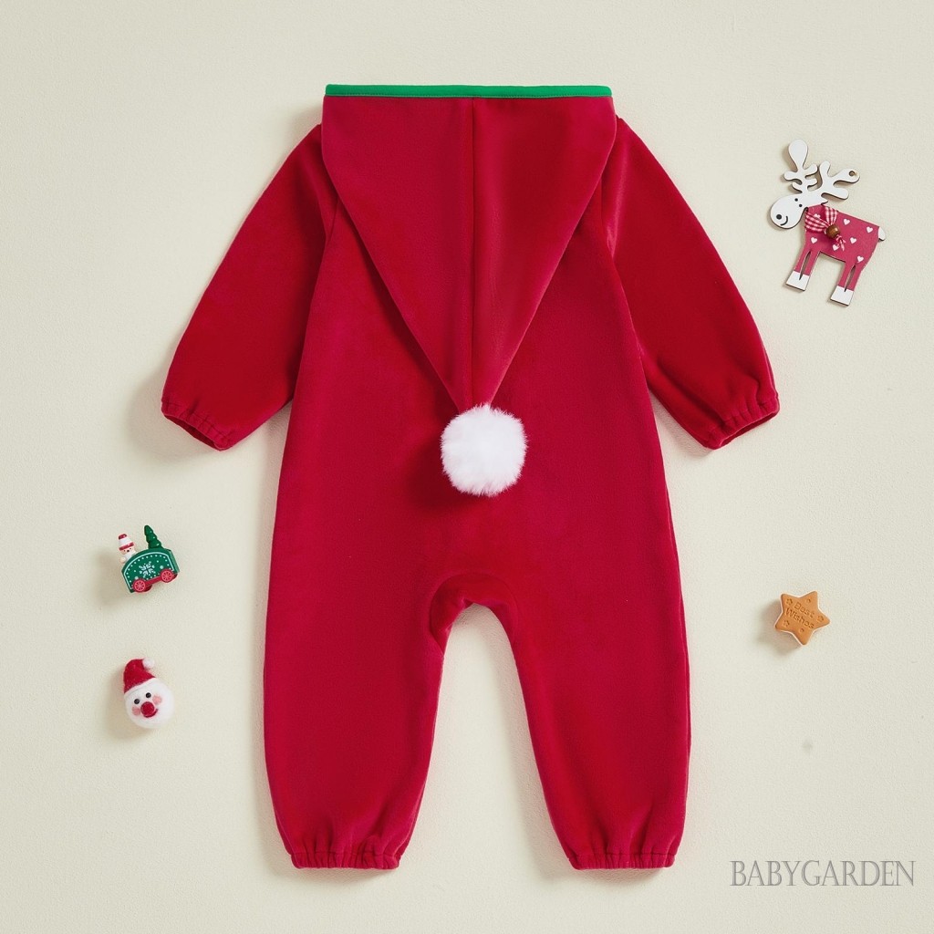 Áo liền quần Giáng sinh cho bé sơ sinh Áo liền quần thời trang ông già Noel thêu tay dài có mũ trùm đầu