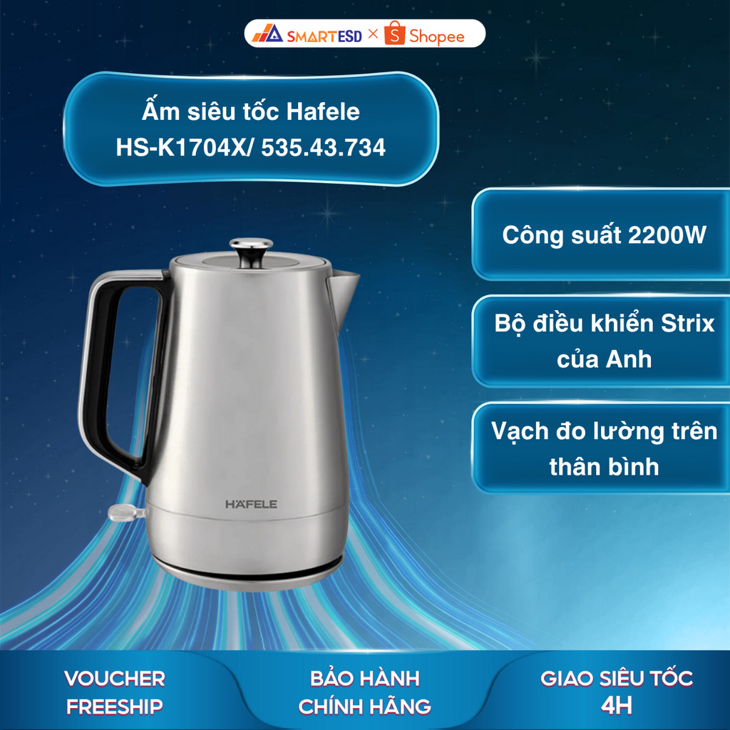 Ấm siêu tốc Hafele HS-K1704X/ 535.43.734 - Công suất 2200W - Bảo hành chính hãng 12 tháng