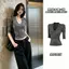 Áo thun nữ cổ chữ V sọc đen màu xám đen dành cho nữ mùa hè Phong cách mới Slim-fit Slimmer Look Nar