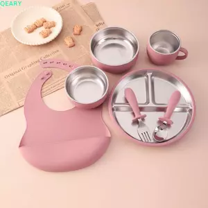 Bộ đồ ăn trẻ em QEARY, Bộ đồ ăn chống sốc chia đôi cho bé, Đĩa ăn có thể tháo rời BPA Free Chịu nhiệt độ cao Chống rò rỉ Đĩa tập cai sữa cho bé