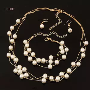 JULYHOT Ngọc Trai Thời Trang Mạ Bạc Nelace Bông Tai Bộ Vòng Tay Bộ Trang Sức Cưới Massivedeals
