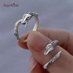 AqToCna Vintage Handmade Rắn Nhẫn Nữ Thời Trang Đơn Giản Hoa Hồng Rắn Ngón Tay Mở Nhẫn Cho Đảng Sinh Nhật Món Quà Trang Sức AqToCna