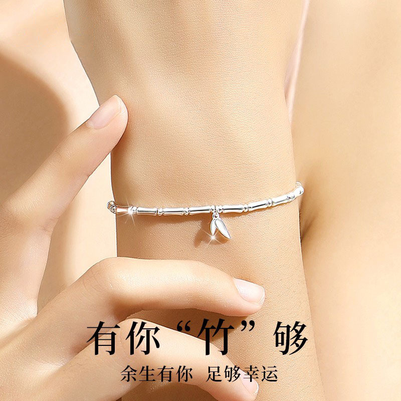 Vòng tay tre bạc nguyên chất S925 mới phong cách Trung Quốc