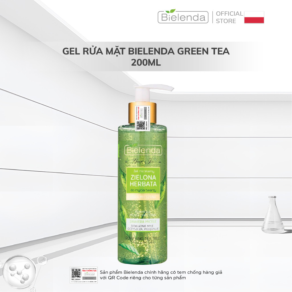 Gel rửa mặt Bielenda Green Tea làm sạch sâu, kiềm dầu, giảm mụn 200ml