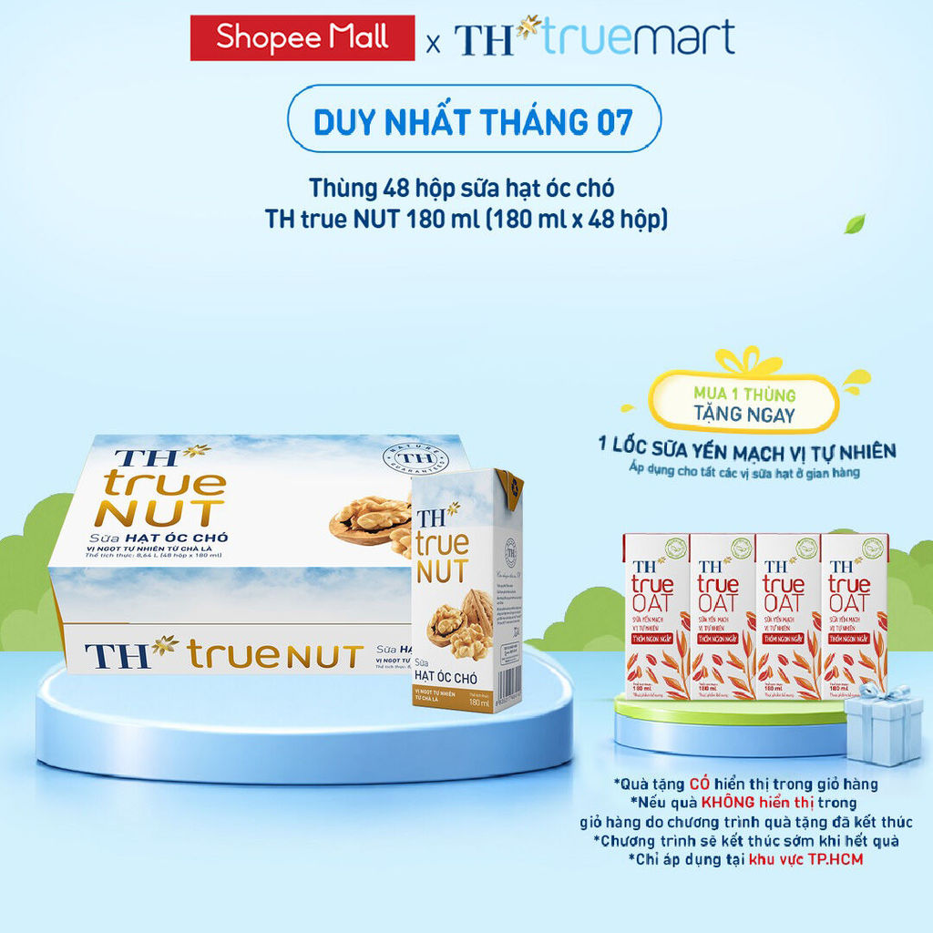 Thùng Sữa Hạt TH true NUT milk Óc Chó 180ml (48 Hộp)