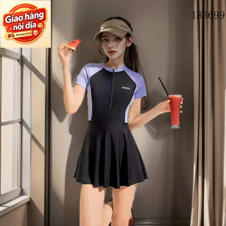 Giao hàng nội địa từ Việt Nam Đầm Bơi Một Mảnh Nữ Váy Modest Tay Ngắn Plus Size XL-6XL 0529
