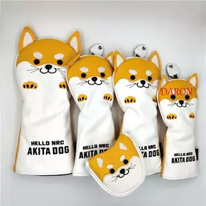 DARON Câu Lạc Bộ Golf Mũ Trùm Đầu Golf Bảo Vệ Có Thẻ Số Golf Putter Cover Đáng Yêu AKITA Chó Da PU Bảo Vệ Chó Hoạt Hình Động Vật Golf Đầu Gỗ Bao Da